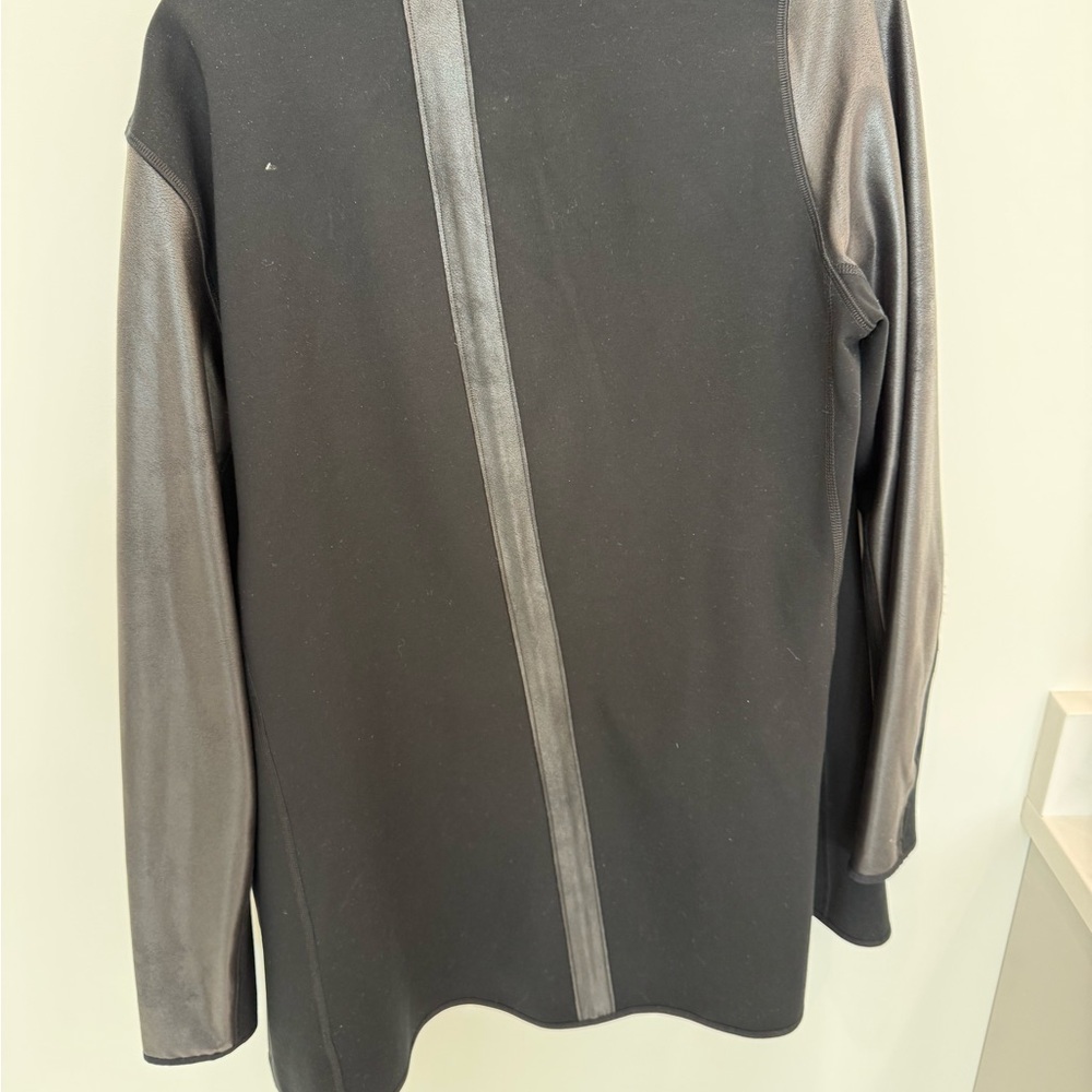 SPANX Ponte Faux Leather Black Drape Front Jacket - Picture 4 of 4
